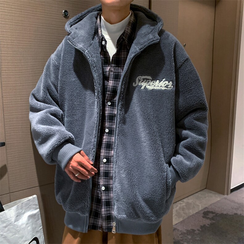 毛圈绣冬款羊羔绒连帽开衫加大加厚棉服男XZ109-P105,男装棉衣,星座109-1