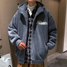 毛圈绣冬款羊羔绒连帽开衫加大加厚棉服男XZ109-P105，男装棉衣，星座109-1