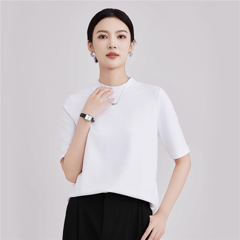 2025年秋季圆领常规街头时尚百搭通勤中袖，女装T恤，硕诚羊绒