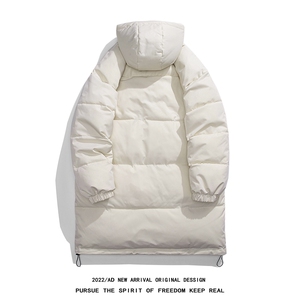 白鸭绒白底冬季新款潮牌印花长款连帽羽绒服YR1504P245K298图片