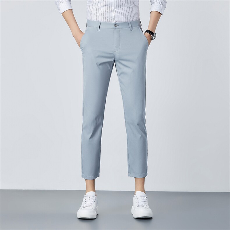 男士新款2023夏季青年九分小西裤弹力薄款中腰小直筒休闲裤图片