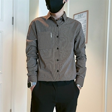 条纹衬衫男长袖潮牌修身痞帅衬衣新款男士休闲春秋上衣CA699，男装衬衫，星座1116A（原606A-3）