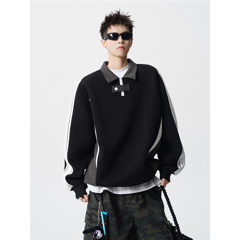 可二开半拉链拼接设计卫衣M-5XL大码POLO衫翻领T恤WY78116P65控98，男装Polo衫，星座227-7