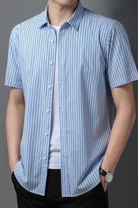 夏季新款2022中年男士短袖衬衫休闲免烫爸爸装衬衣上衣图片