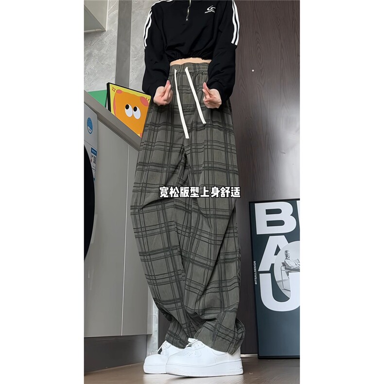 秋季新款宽松格子休闲裤男士显瘦菠萝裤垂感情侣长裤K6632-特P42,男装休闲裤,电商A006