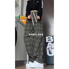 秋季新款宽松格子休闲裤男士显瘦菠萝裤垂感情侣长裤K6632-特P42，男装休闲裤，电商A006