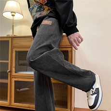 贴标直筒休闲裤ins美式复古裤子男秋冬潮流垂感休闲拖地裤，男装休闲裤，四季星座218-1