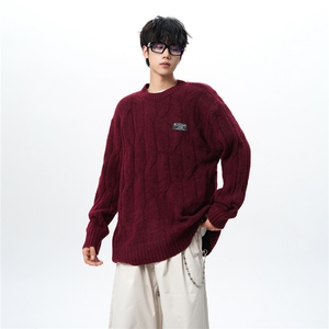 8XL-M圆领毛衣男秋冬慵懒风宽松情侣装麻花针织羊毛衫MY19004P68图片