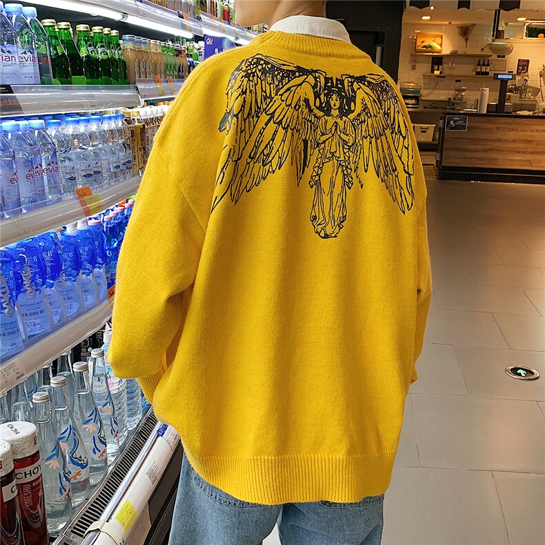 1港风新款宽松休闲中性情侣潮流印花毛衣男外套7671P48加绒P55,男装针织衫/毛衣,星座226-2