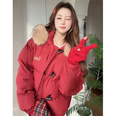 甜美风红色连帽棉服百搭宽松保暖冬日小众时尚棉衣外套M7906，男装棉衣，星座1116A（原606A-3）