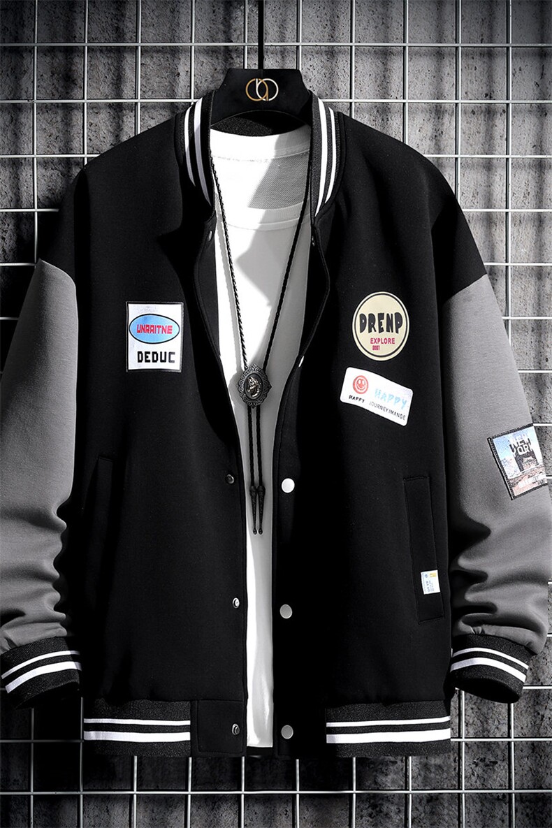 夹克男日系挂拍宽松大码棒球服贴标上衣外套DSA157B-J8080-P75,男装夹克,电商A157-1