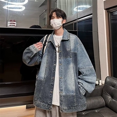 秋季新款牛仔外套男女ins潮牌日系宽松复古做旧水洗牛仔夹克潮流，男装夹克，星座410-6（原星座1304-1）