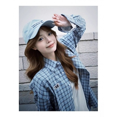 TC659-p45韩系复古蓝色格子衬衫女2026早春abc刺绣衬衣，女装衬衫，星座617A-2