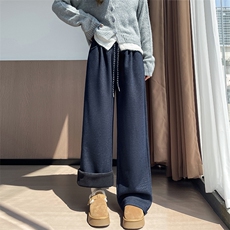 重磅醋酸羊毛针织牛仔蓝休闲裤秋冬垂感直筒显瘦加绒拖地裤，女装休闲裤，云美莎专业女裤-全店现货