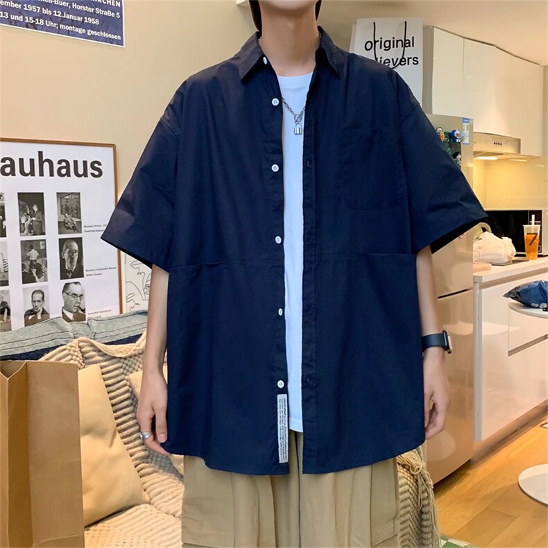 短袖衬衫男百搭潮休闲半袖衬衣夏季帅气港风学生上衣服C2023-P28,男装T恤,星座1008-2