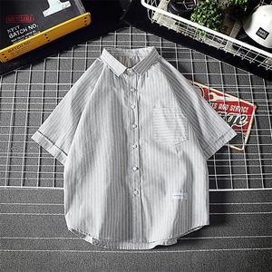 现货 夏季短袖衬衫条纹休闲男生衬衣大码宽松男装 麒麟风 903-P45图片