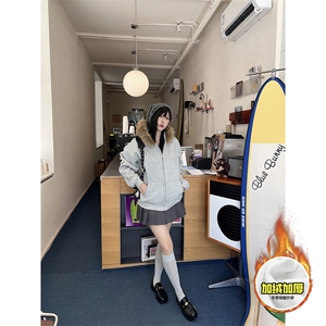 480G重磅加绒硬挺boxy秋冬美式高街超大毛领座山雕连帽卫衣厚外套图片