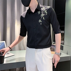 B2166502P502025夏装新款刺绣新中式中袖衬衫潮男社会小伙风，男装衬衫，电商B216（原B302）