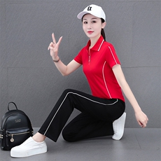 燕颉冰丝运动服套装女夏季2023年时尚洋气翻领薄款短袖休闲两件套，女装套装/套裙，燕颉服饰