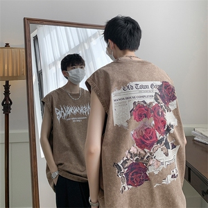 抖音供货、230克现货水洗棉印花宽松版无袖背心 D223A-SB2321-P35图片