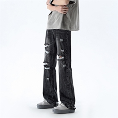 B221美式ins高街暗黑小众夏季重工艺破洞牛仔裤LK24178-P65控88，男装牛仔裤，电商B221