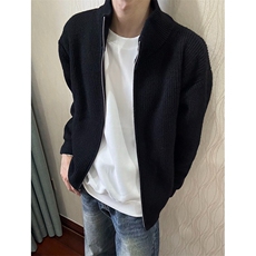 重磅秋冬北极绒双拉链毛衣开衫美式复古休闲慵懒风宽松针织衫外套，男装针织衫/毛衣，电商A486-1