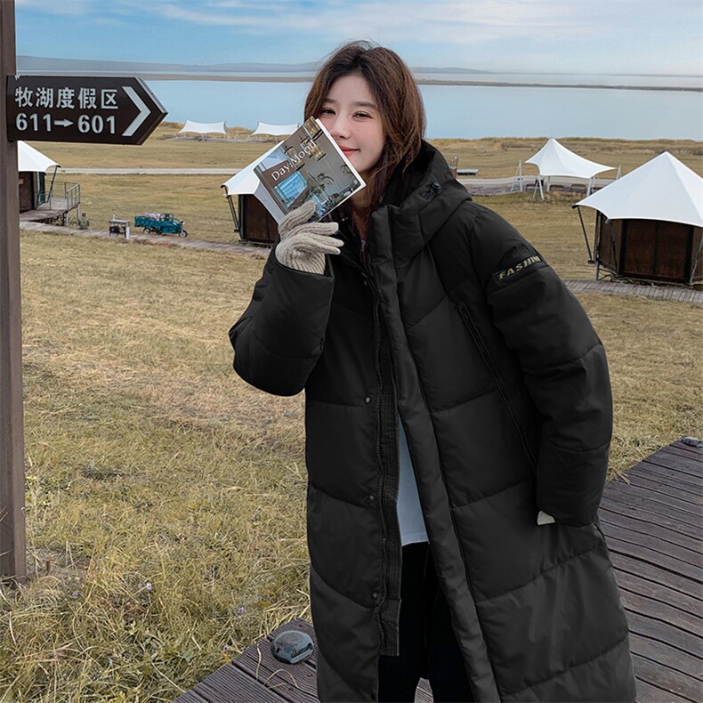 韩版保暖长款蓝色连帽棉服女2025年冬季新款显瘦加厚过膝棉衣棉袄,女装棉衣/棉服,2D148