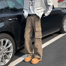 美式洗染棕微喇牛仔裤男潮牌cleanfit阔腿长裤高街宽松裤子185，男装休闲裤，星座506