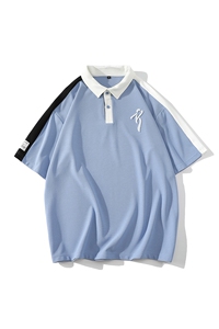 夏上新纯色清新翻领Polo衫拼接牙刷绣半袖T恤男女 626-P35控价58图片