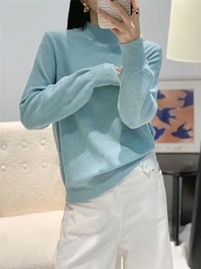 2025年秋季时尚百搭通勤简约休闲亮片针织半高套头，女装针织衫/毛衣，暖烁特种纱工厂店