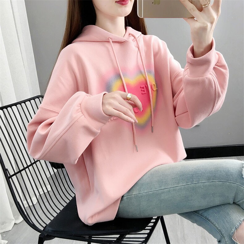 聚酯纤维25棉秋季新款凹凸爱心连帽薄款卫衣女,女装卫衣/绒衫,潮品会