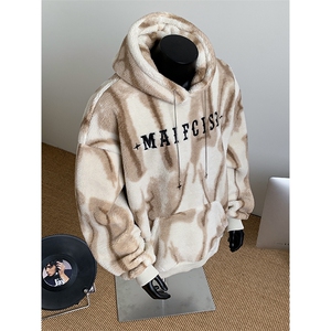 水墨扎染羊羔绒连帽卫衣复合超柔绒750克连帽棉衣XZ301AY05P95,小个子适合黑黄皮连衣裙搭配拼多多图片