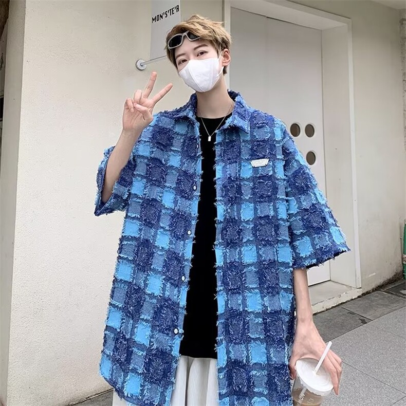 新款衬衫标准潮潮流原宿慵懒夏季五分袖简约日常青春流行气质图片