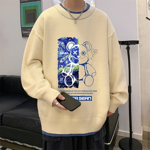 控78 假两件毛衣男大码加绒针织衫男毛线衣M80290-P55  加绒P70图片