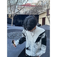刺绣渐变毛衣开衫外套秋冬男vintage慵懒风拉链针织衫MY305，男装针织衫/毛衣，星座1116A（原606A-3）