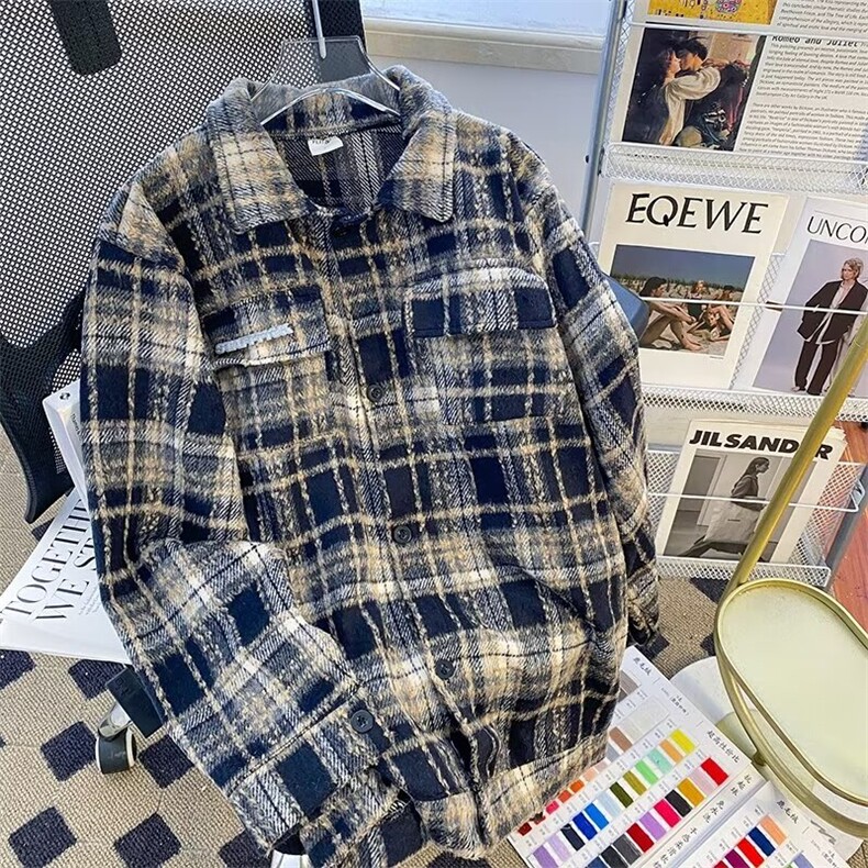 复古格子衬衫外套男女春秋翻领刺绣夹克潮牌学生痞帅衣服~WT009,男装夹克,星座601-2