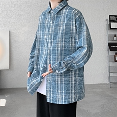 得物二开扎染衬衫A177-CS90-P50格子长袖衬衫，男装衬衫，电商A177