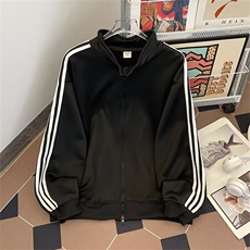 美式复古三条杠立领夹克男秋季潮牌宽松拉链情侣开衫外套Q73/P46，男装夹克，星座506B