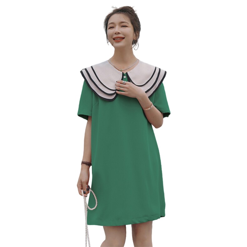 2022年夏款新款时尚娃娃领海军领直筒显瘦百搭连衣裙,女装连衣裙,瑶迪依秀