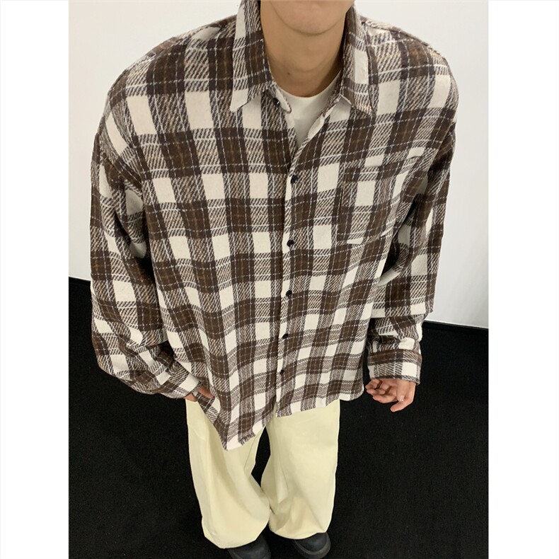 现货~磨毛加厚格子大码长袖衬衫C5897/特P25咖啡,男装衬衫,电商A094