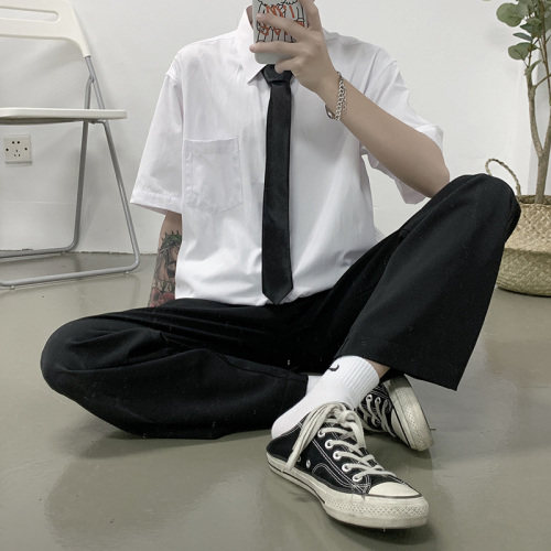 送领带夏季短袖衬衫男痞帅衬衣学院风宽松学生正装班服CS022-p28,男装T恤,星座1008-2