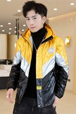 冬季亮三拼羽棉服男模特加厚夹克保暖外套工装棉衣上黄872加绒，男装夹克，星座1207