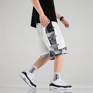男春季潮流时尚休闲短裤假两件排扣短裤DK19P30图片