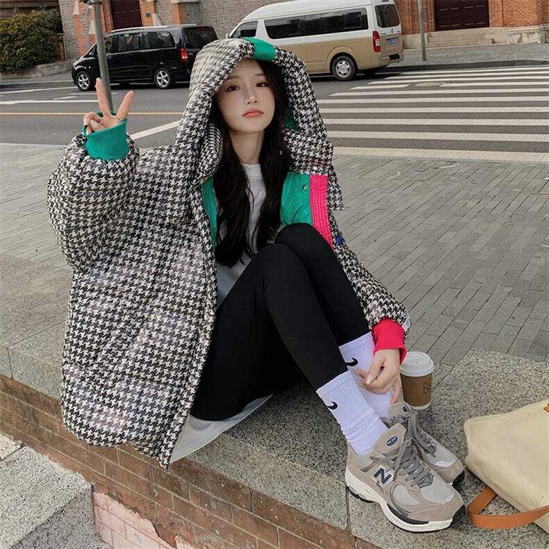 【新款现货】千鸟格OVERSIZE羽绒服809-P190-K298，女装羽绒服，浙宝189