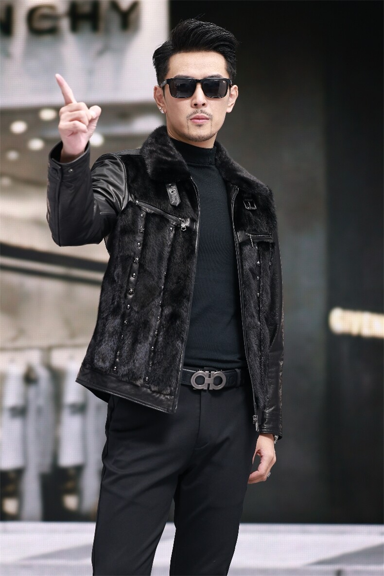 BIJ2503冬季新款海宁真皮羽绒服男夹克翻领时尚男装机车油蜡皮衣,男装夹克,电商B360
