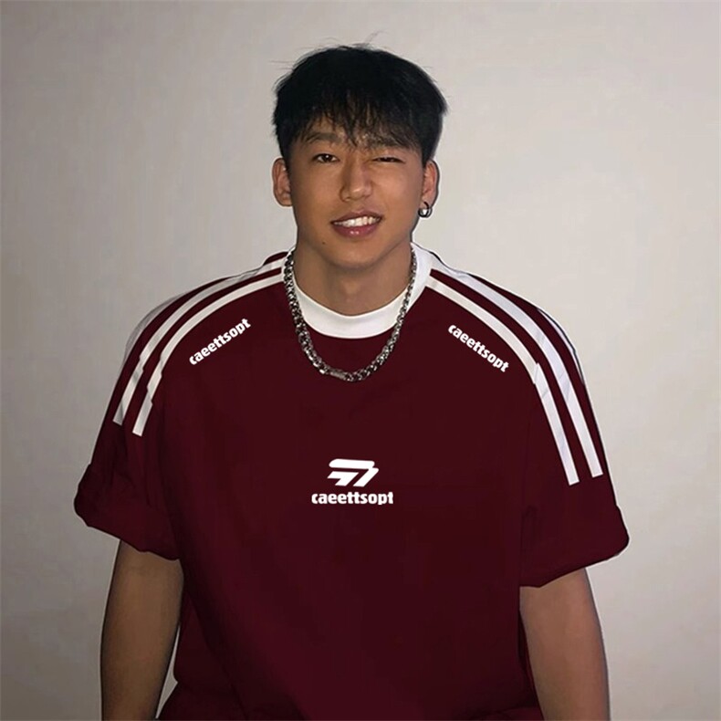 夏季美式高街重磅纯棉三条杠织带撞色男女短袖T恤ZD338-特P30,男装T恤,电商A486