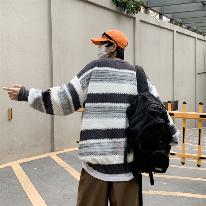 毛衣男美式复古潮牌百搭宽松慵懒风休闲条纹套头针织衫HY731-P48,男装针织衫/毛衣,星座1008
