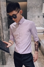 312A-243-P55新款社会小伙中袖衬衫韩版潮流男士五分袖衬衣B，男装T恤，星座312A-5