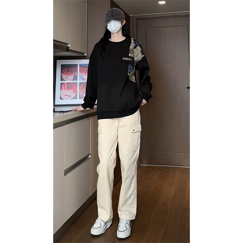 2026春季新款女模内景大码刺绣拼接卫衣M-5XHW23592-特P30,男装卫衣,电商A022