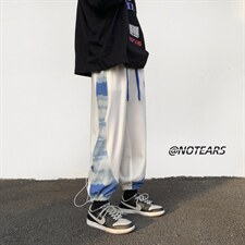 2024春新款 港风 撞色印花拼接抽绳束脚休闲运动裤 KZ04-P50控69图片